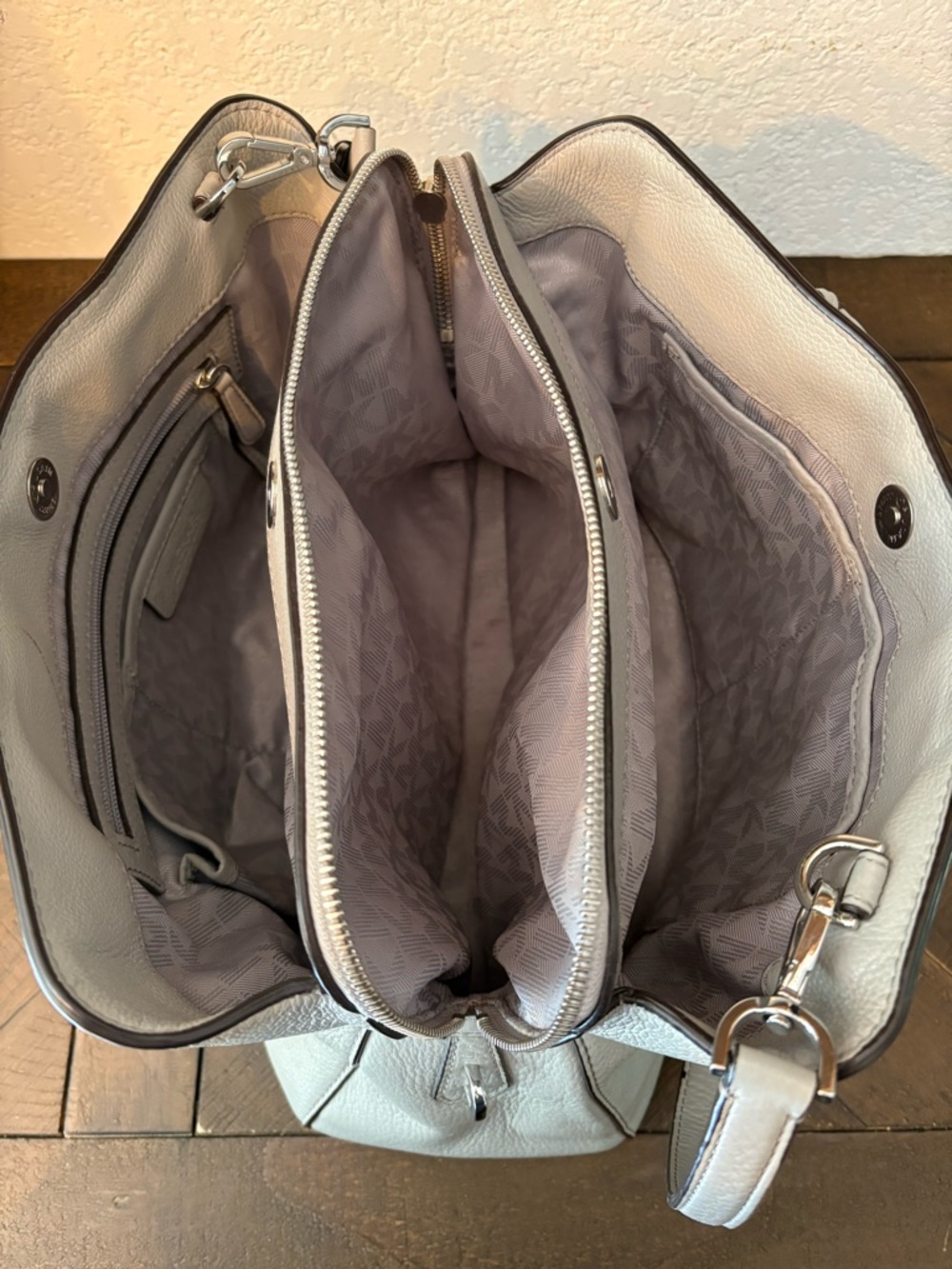 Michael Kors Pebbled Leather Satchel in Light Gray - Picture 11 of 13